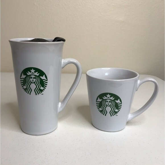 Starbucks Pair Mermaid Siren Logo Ceramic Coffee Cups 12 Oz Lid Travel 11 Oz Mug - Picture 11 of 11